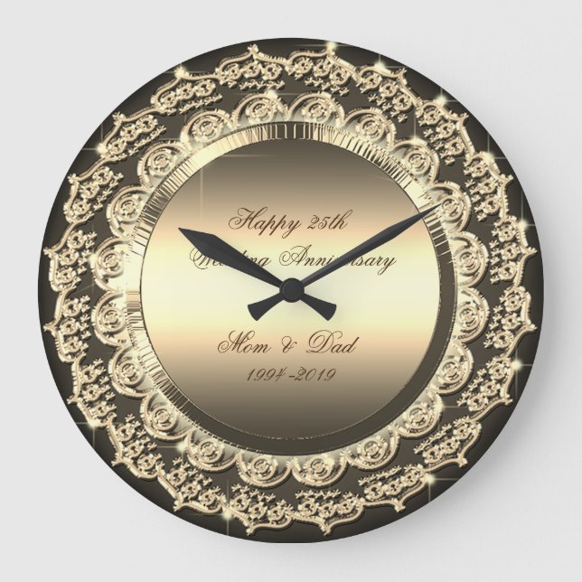 Grande Horloge Ronde Cadeau de mariage 25 ans Fleur Or (Recto)