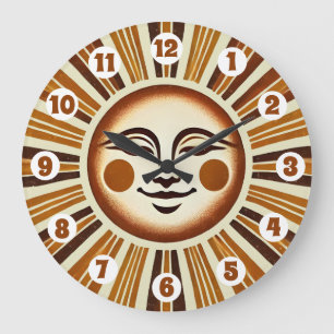 Grande Horloge Ronde Cadeau de soleil bohème vintage doré