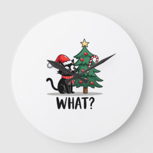 Grande Horloge Ronde Cadeau drôle de chat noir renversant l'arbre de No