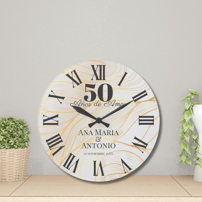 Grande Horloge Ronde Cadeau espagnol personnalisé 50e anniversaire Mari (Créateur téléchargé)
