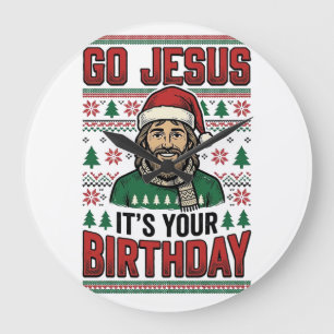 Grande Horloge Ronde Cadeau Jésus Noël Anniversaire Vintage T-Shirt