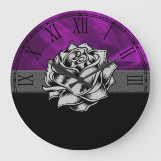 Grande Horloge Ronde Cadeau magnifique de grunge de rose de pourpre