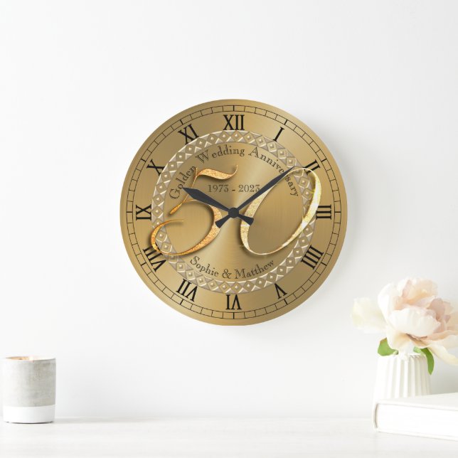 Grande Horloge Ronde Cadeau personnalisé 50e anniversaire de Mariage d' (Maison)