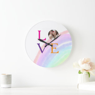 GRANDE HORLOGE RONDE CADEAU PERSONNALISÉ ARC-EN-CIEL PHOTO LETTRE FIERT