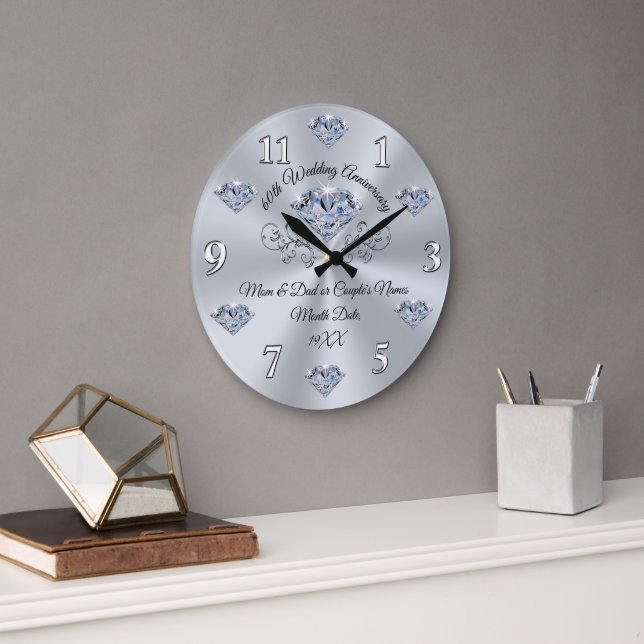 Grande Horloge Ronde Cadeau personnalisé de 60 ans Mariage