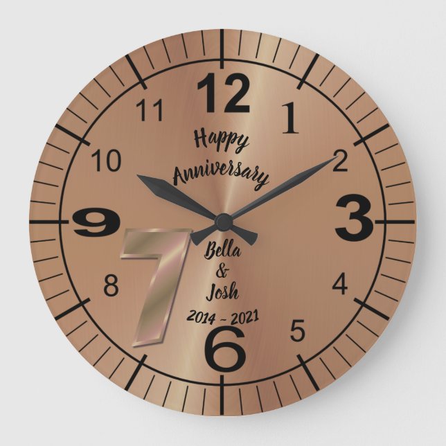 Grande Horloge Ronde Cadeau personnalisé de 7 ans en cuivre (Recto)
