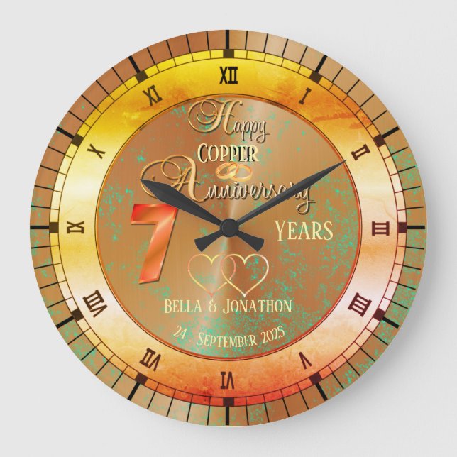 Grande Horloge Ronde Cadeau personnalisé de 7e année Mariage (Recto)