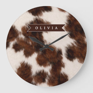 Grande Horloge Ronde Cadeau personnalisé de style western cowgirl avec