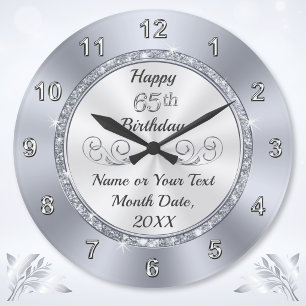 Grande Horloge Ronde Cadeau personnalisé pour son 65e anniversaire pour