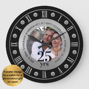 Grande Horloge Ronde Cadeau PHOTO pour les 25 ans de Mariage Jubilé d'A