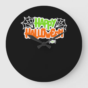 Grande Horloge Ronde Cadeau Spider Happy Halloween coloré mignon arai
