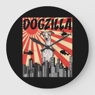 Grande Horloge Ronde Cadeau Whippet drôle japonaise dogzilla whippet