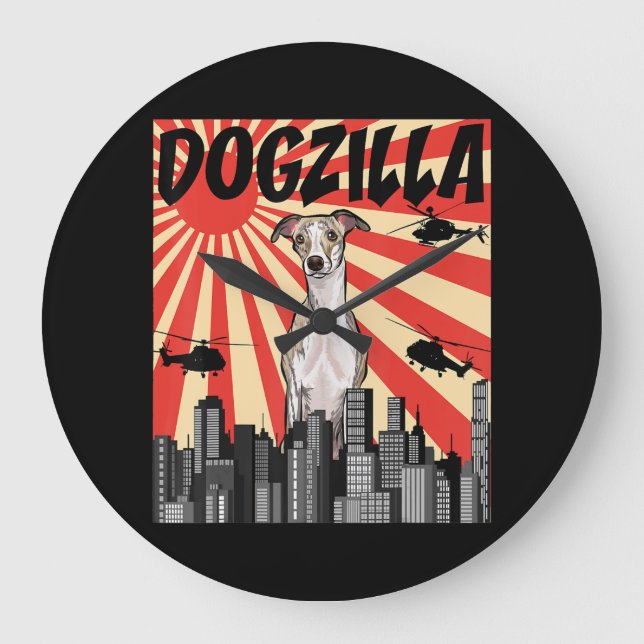 Grande Horloge Ronde Cadeau Whippet | drôle japonaise dogzilla whippet (Recto)