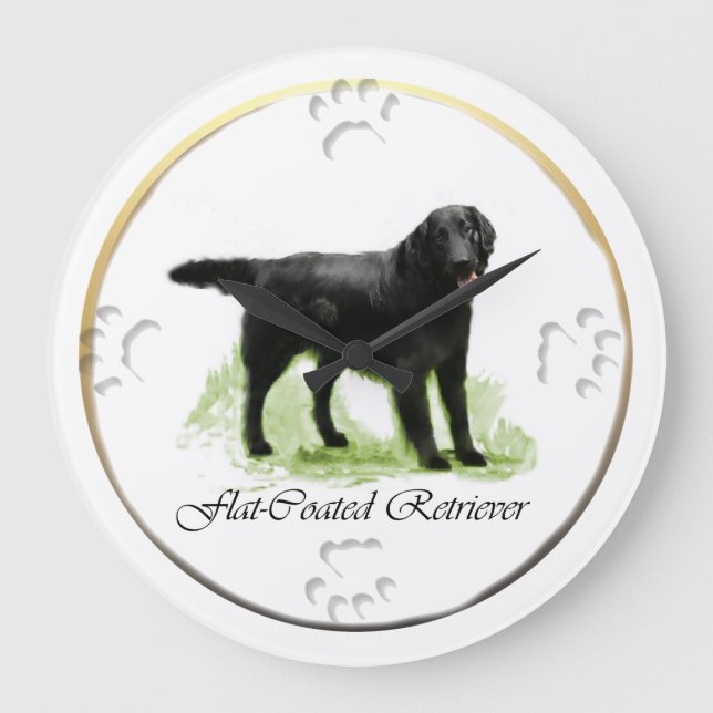 Grande Horloge Ronde Cadeaux d'Art Retriever à revêtement plat (Recto)