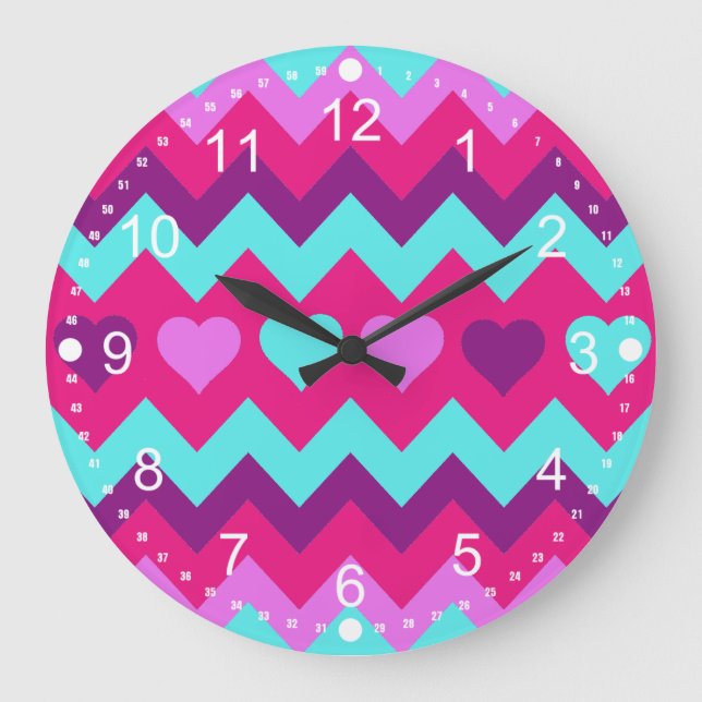 Grande Horloge Ronde Cadeaux de l'adolescence turquoises roses de fille (Recto)