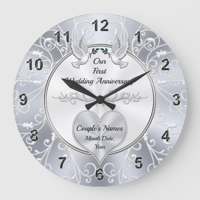 Grande Horloge Ronde Cadeaux d'horloge personnalisés, premier anniversa (Recto)