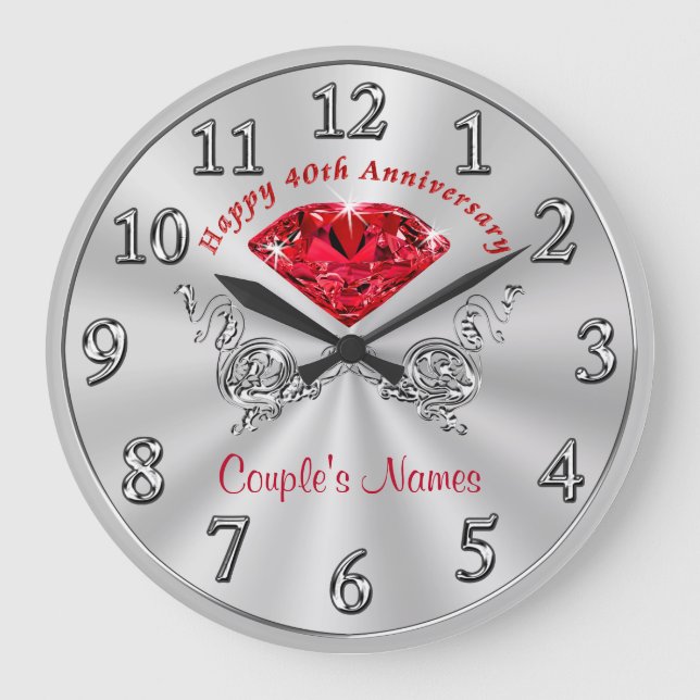 Grande Horloge Ronde Cadeaux personnalisés du 40e anniversaire pour les (Recto)
