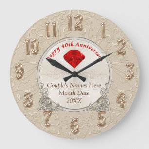 Grande Horloge Ronde Cadeaux personnalisés du 40e anniversaire Ruby