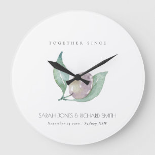 GRANDE HORLOGE RONDE CADOUAU DE MARIAGE À L'AQUARELLE BLEUE OLIVE SAVE 
