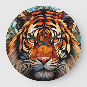 Grande Horloge Ronde Cadran avec motif de tigre