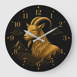 Grande Horloge Ronde Cadran de Luxe Année de la Chèvre – Noir Élégant