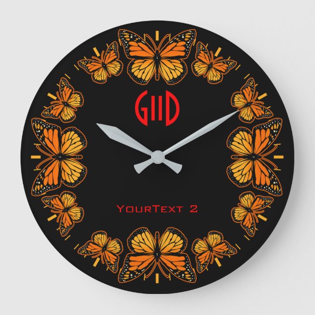 Grande Horloge Ronde Cadran de papillon de monarque sur a (Recto)