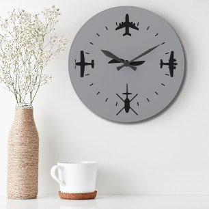 Grande Horloge Ronde Cadran d'horloge avec des icônes d'avion Pilote co