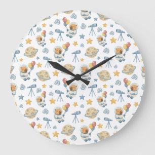 Grande Horloge Ronde Cadran Enfants Capybara Astronaute - Motif