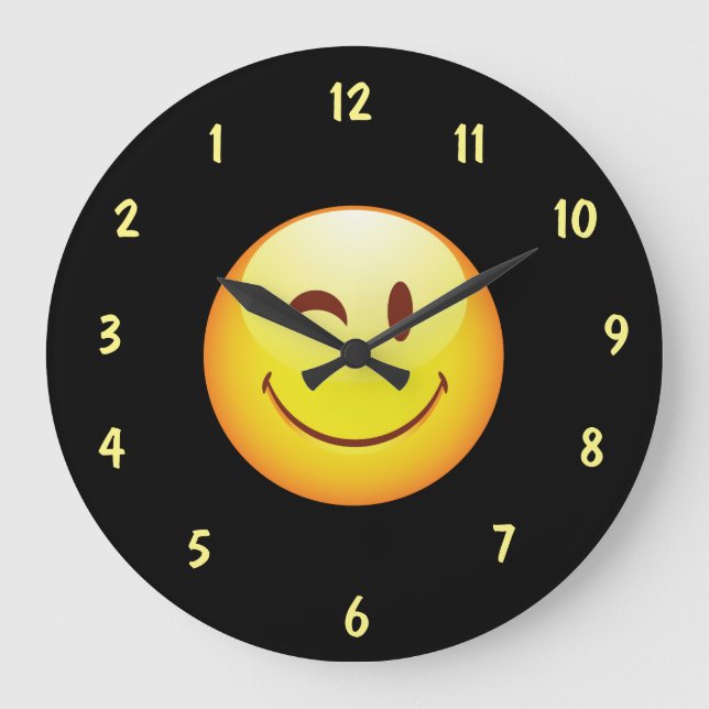 Grande Horloge Ronde Cadran heureux mignon d'inverse de visage (Recto)