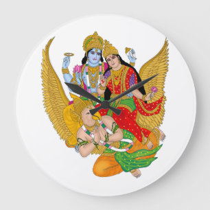 Grande Horloge Ronde Cadran Lakshmi Narayan - Décoration murale divine 
