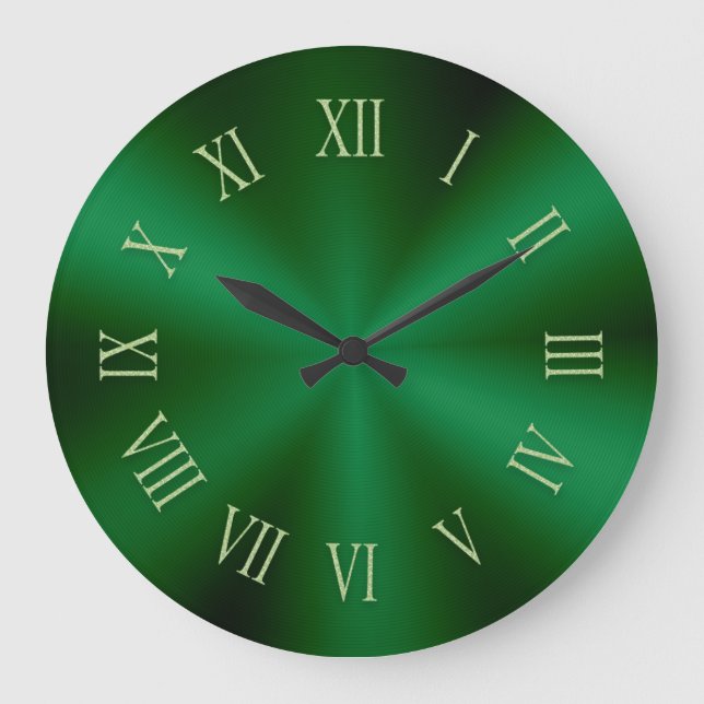 Grande Horloge Ronde Cadran métallisé vert forêt avec chiffres romains (Recto)