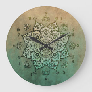 Grande Horloge Ronde Cadran mural bohème mandala indien vintage