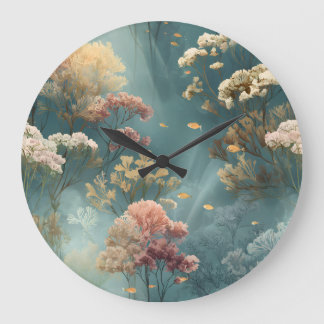 Grande Horloge Ronde Cadran mural botanique sous-marin de rêve