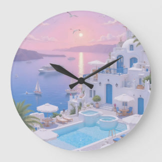 Grande Horloge Ronde Cadran mural de vue côtière au coucher du soleil à