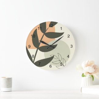 Grande Horloge Ronde Cadran mural feuille abstraite bohème