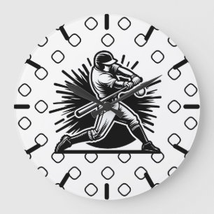 Grande Horloge Ronde Cadran mural silhouette de batteur de baseball