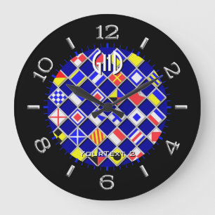 Grande Horloge Ronde Cadran nautique Checkered personnalisé de drapeau