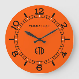 Grande Horloge Ronde Cadran orange électrique dynamique pour personnali