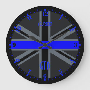 Grande Horloge Ronde Cadran personnalisé Thin Blue Line Union Jack sur 