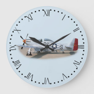 Grande Horloge Ronde Cadran romain d'avions du mustang P-51D