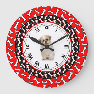Grande Horloge Ronde Cadre mignon de cabot d'os de chien du portrait du