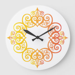 Grande Horloge Ronde Cadre Ornemental Vintage Bordure Décorative Élégan