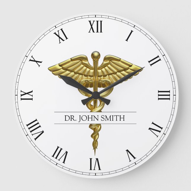 Grande Horloge Ronde Caducée en or Médicale professionnel (Recto)