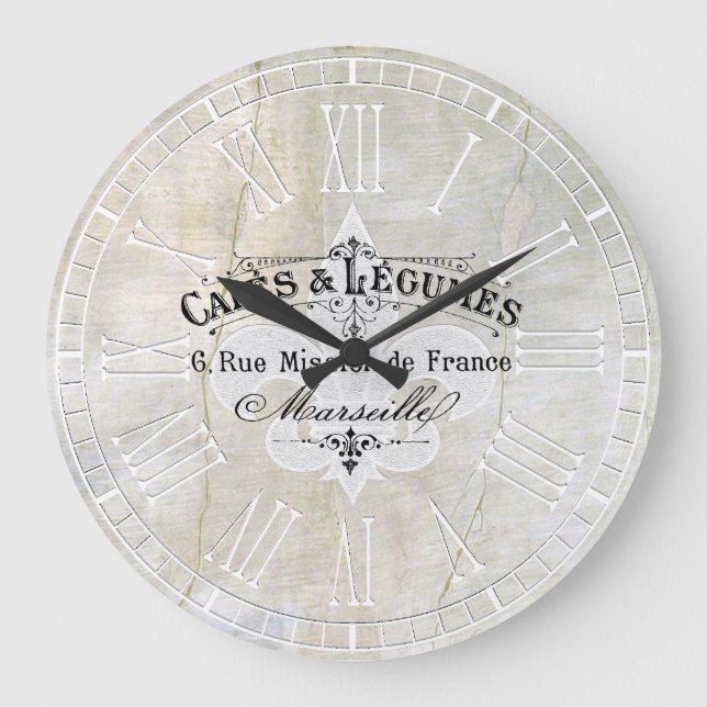 Grande Horloge Ronde Café Fleur-de-lis Plâtre Vintage (Recto)
