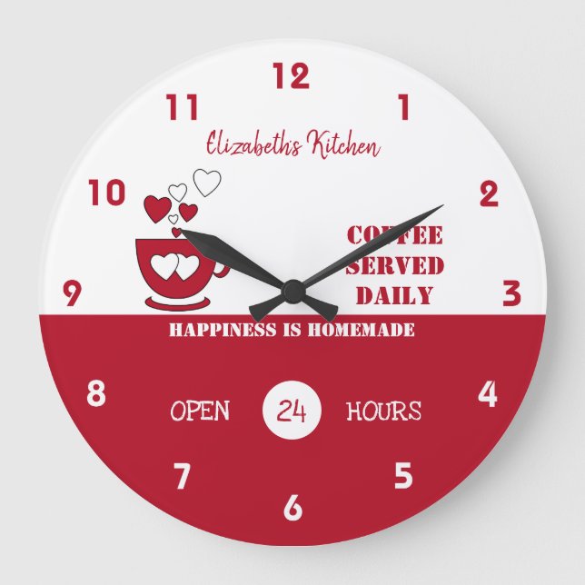 Grande Horloge Ronde Café rouge et blanc servi tous les jours (Recto)