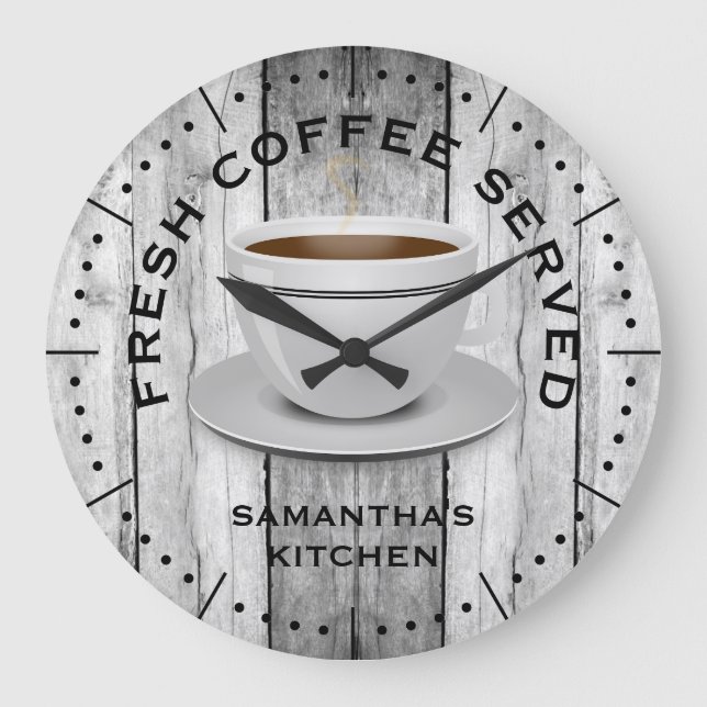 Grande Horloge Ronde Café rustique en bois gris Thème Agritourisme Cuis (Recto)