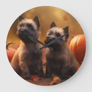 Grande Horloge Ronde Cairn Terrier Chiot Automne Citrouille de plaisir