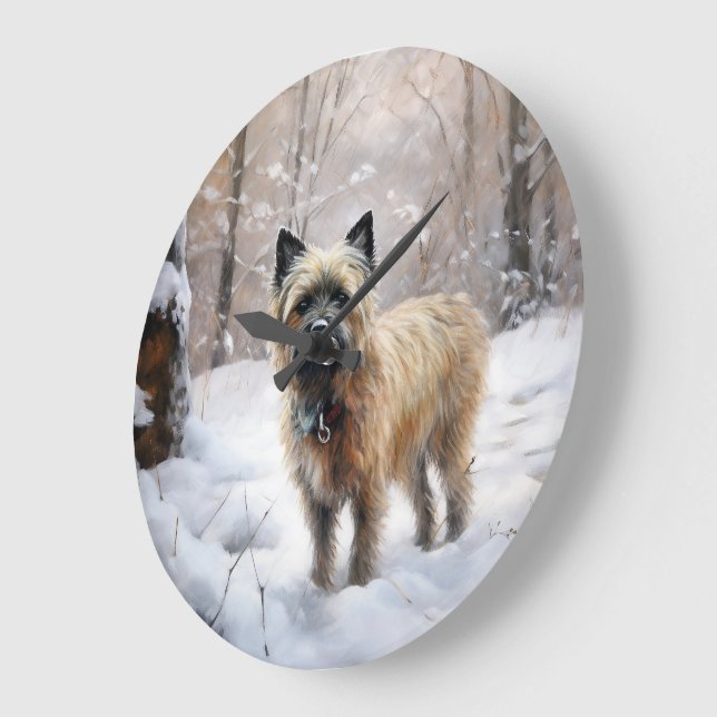 Grande Horloge Ronde Cairn Terrier Qu'Il Neige Noël (Angle)