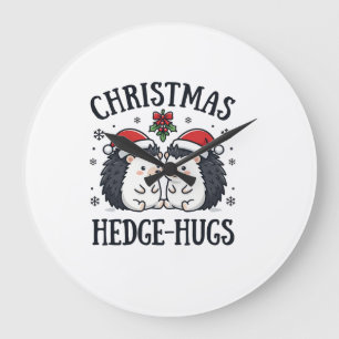Grande Horloge Ronde Câlins de Noël au hérisson Mignon design de vacanc