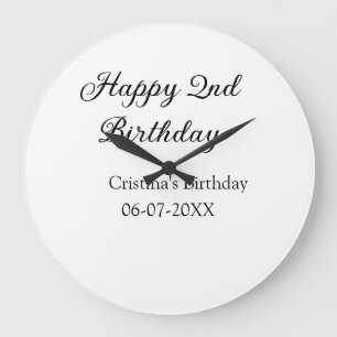 Grande Horloge Ronde calligraphie simple minimum heureux 2e anniversair